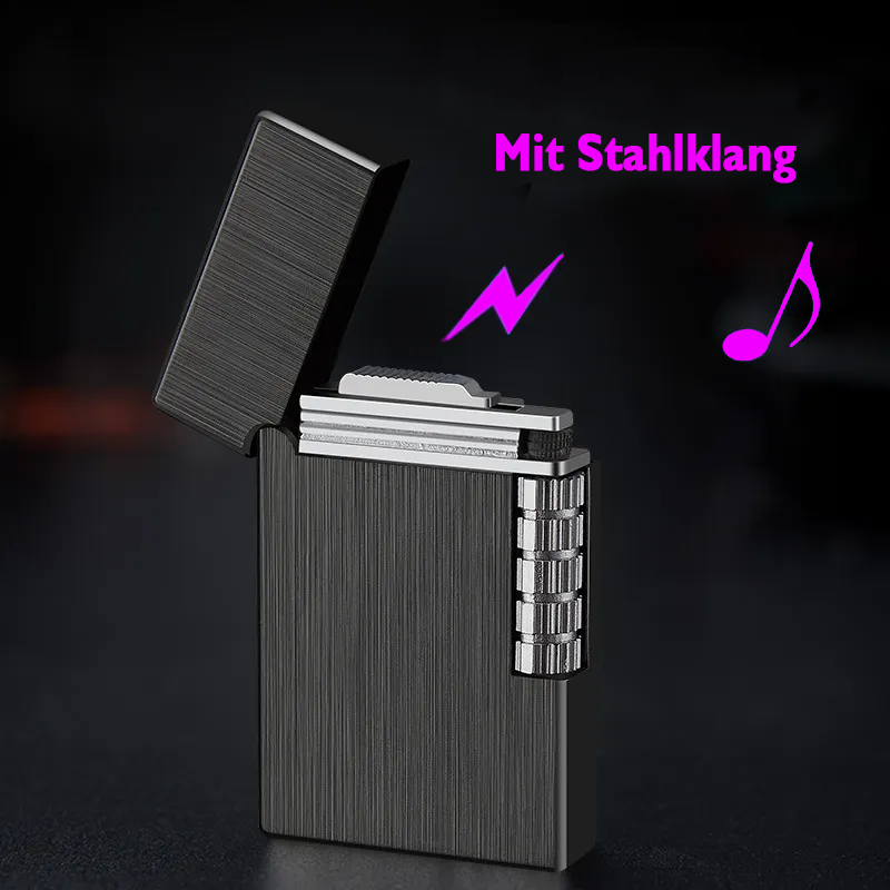 Premium Feuerzeug in Brushed Gold/Silber/Schwarz mit Wappen