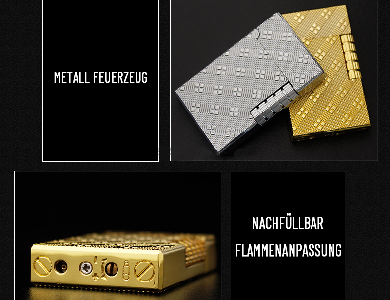 Premium Feuerzeug in Brushed Gold/Silber/Schwarz mit Wappen