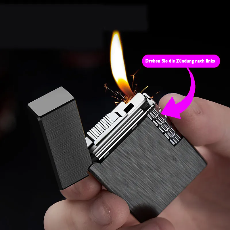 Premium Feuerzeug in Brushed Gold/Silber/Schwarz mit Wappen