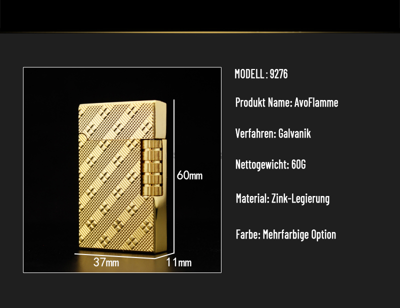 Premium Feuerzeug in Brushed Gold/Silber/Schwarz mit Wappen